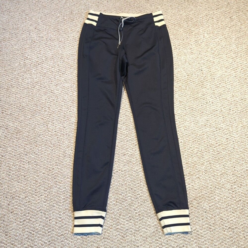 Athleta Striped Varsity Jogger Pants Womens Small Black Athletic Workout Lounge